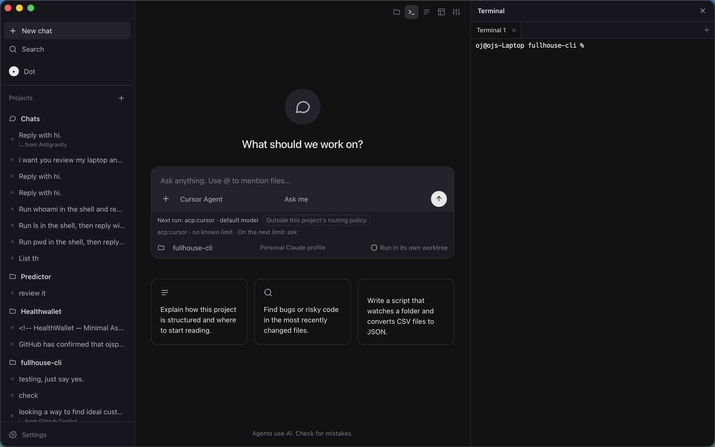 Fullhouse app — agent running in its own native terminal tab